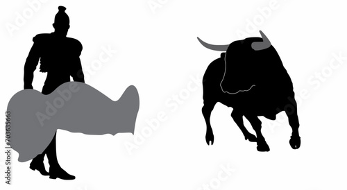 bullfighting torero silhouette vector, on white background