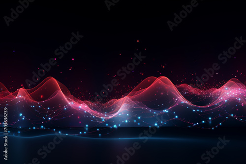 Abstract blue waving technology digital paticle background