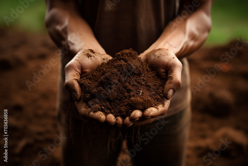 Farmer hands holding healthy soil