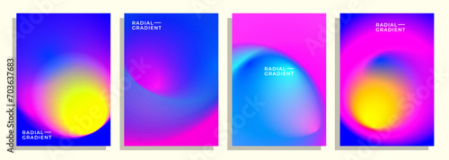 set of abstract radial gradient neon color cover poster background design