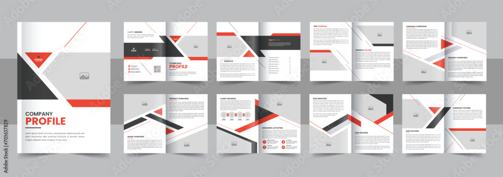 Modern company profile brochure, business portfolio brochure, annual report, 16 page minimalist business brochure design vector - obrazy, fototapety, plakaty 