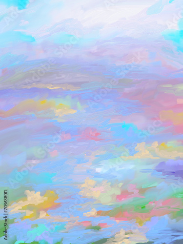 Impressionistic Meandering Stream or Brook in the Meadow or Valley in Lavender  Purple  Orange  Aqua   Yellow-Digital Painting  Art  Artwork  Design  Illustration