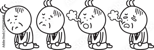 座り込んで落ち込む男性のセットイラスト