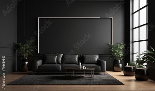 Minimal black background on Room in the 3d. For backdrop, Space for product and text from AI Generative © Arceli