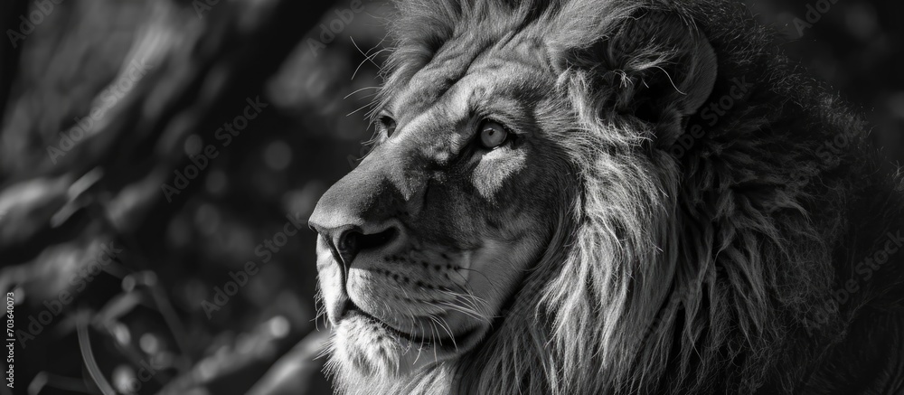 Monochrome depiction of a lion.