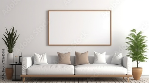 Mockup poster frame on the wall of living room. Luxurious apartment background with contemporary design. Modern interior design. 3D render, 3D illustration.