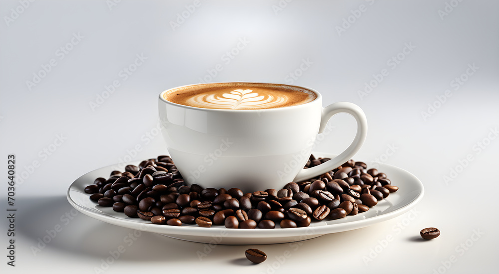 Fototapeta premium cup of Cappuccino coffee with beans
