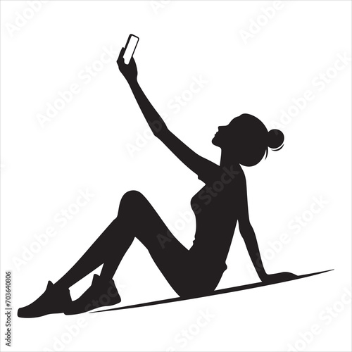 A Woman Taking selfie vector silhouette, smart stylish girl vector silhouette