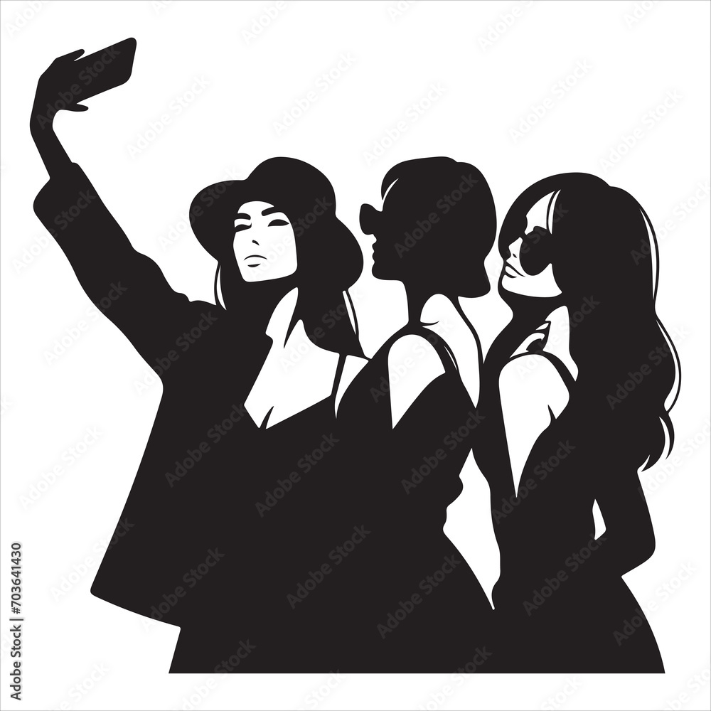 A Woman Taking selfie vector silhouette, smart stylish girl vector silhouette