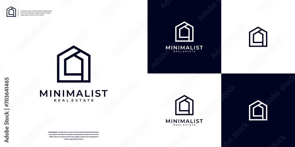 Minimalist real estate logo, Home logo with line art style Minimalist real estate logo, Home logo with line art style