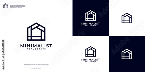 Elegant home with line art style logo design inspiration