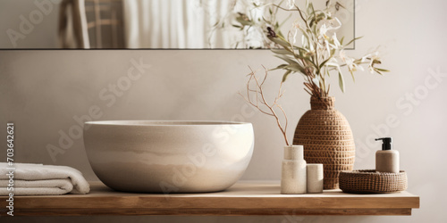 Zen Bathroom Design with Wooden Elements and Soft Textiles