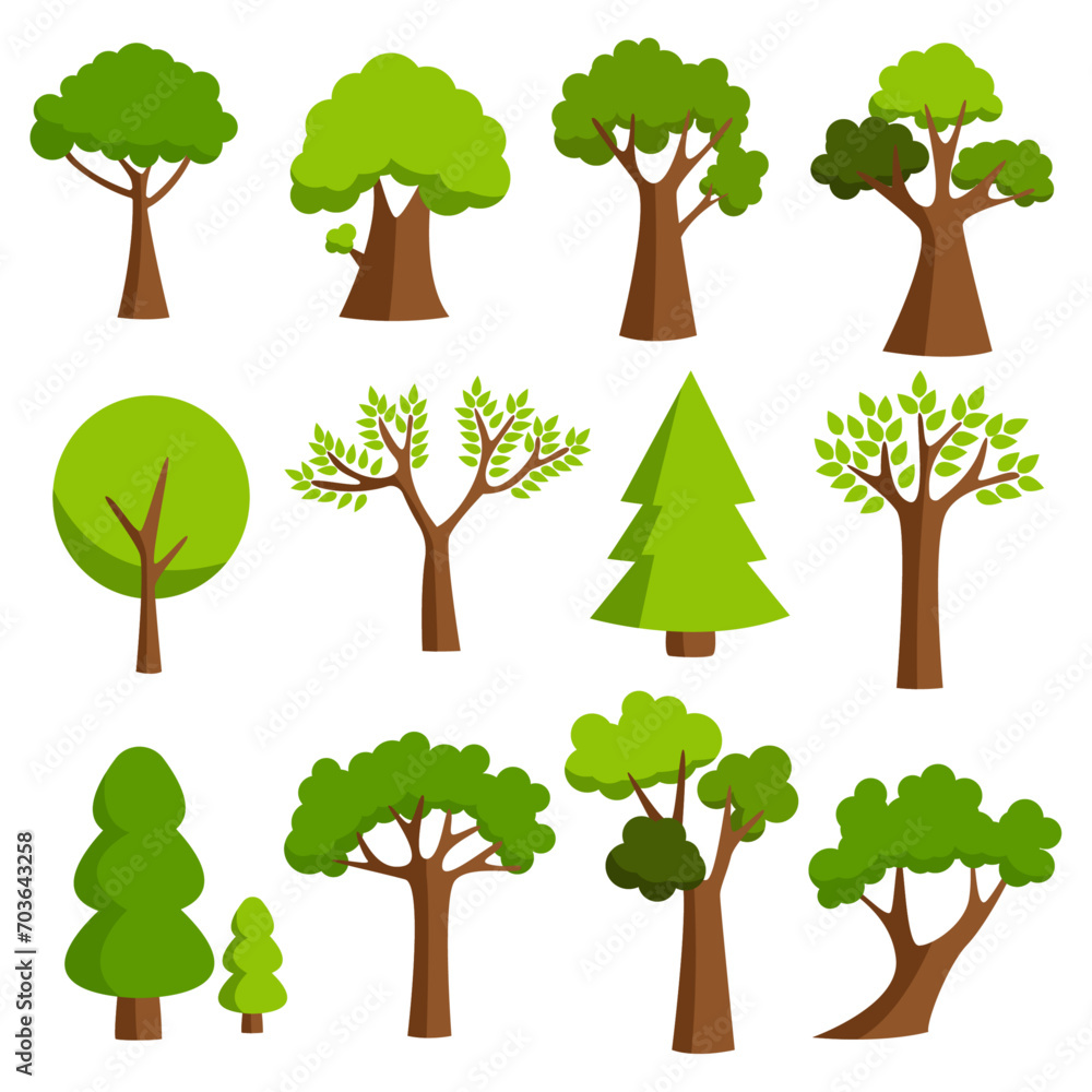 Fototapeta premium Collection of trees. tree set isolated on white background. vector illustration.