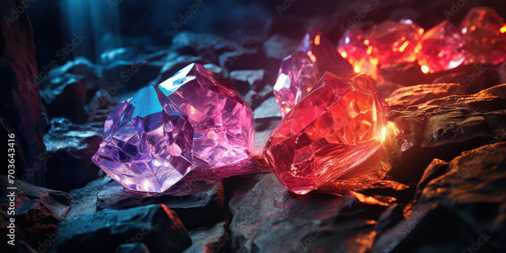 Ethereal stones emit a neon glow, illuminating their cracked surfaces Ethereal stones emit a neon glow, illuminating their cracked surfaces