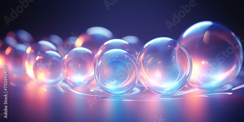 Iridescent spheres cluster together, casting a spectrum of light in the shadows photo