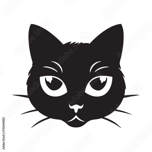 A black silhouette cat head set, Clipart on a white Background, Simple and Clean design, simplistic