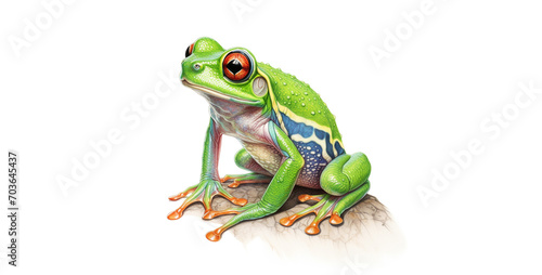 a vintage colored pencil drawing of a beautiful, green tree frog