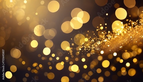 Abstract festive dark background with gold glitter and bokeh. New year, birthday, holidays celebration