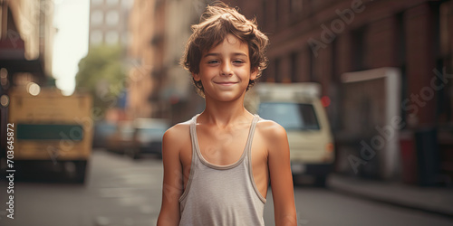 smiling child wearing a tank top, generative AI
