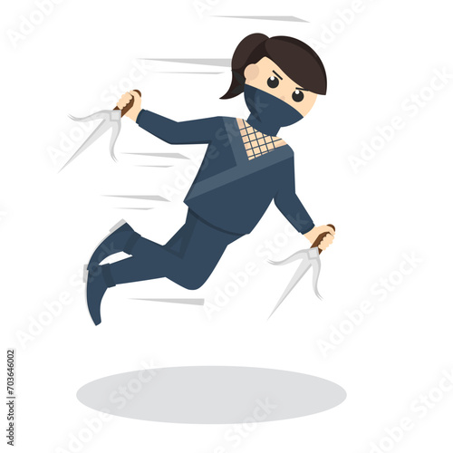 ninja woman Jumping Attack with sai design character on white background