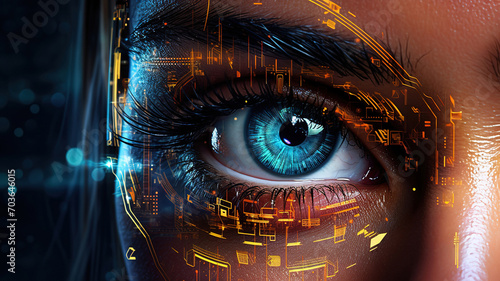 Hi-tech Futuristic technological scanning of the girl face,retina of a beautiful