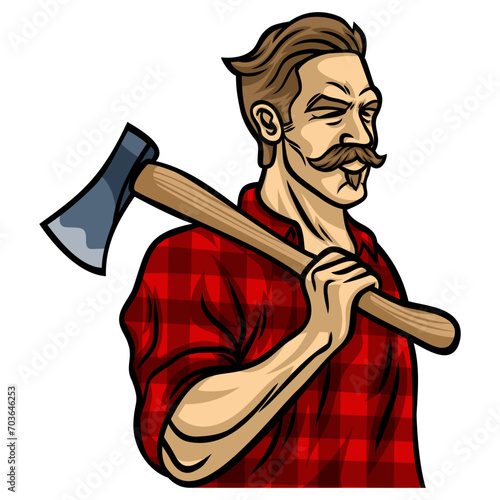 Lumberjack with Axe Illustration Vector Character Mascot Logo Design