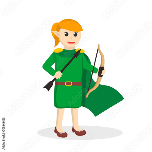 Elf woman holding arrows and bows design character on white background