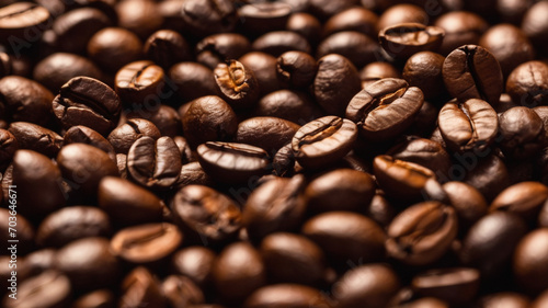 Different types of roasted coffee beans texture background.
