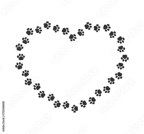 Heart shape animal paw print frame silhouette