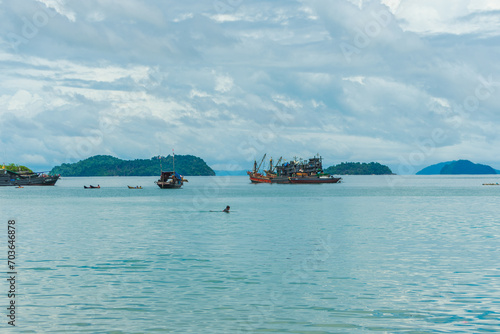 Fishing boats in Myeik Archipelago islands photo