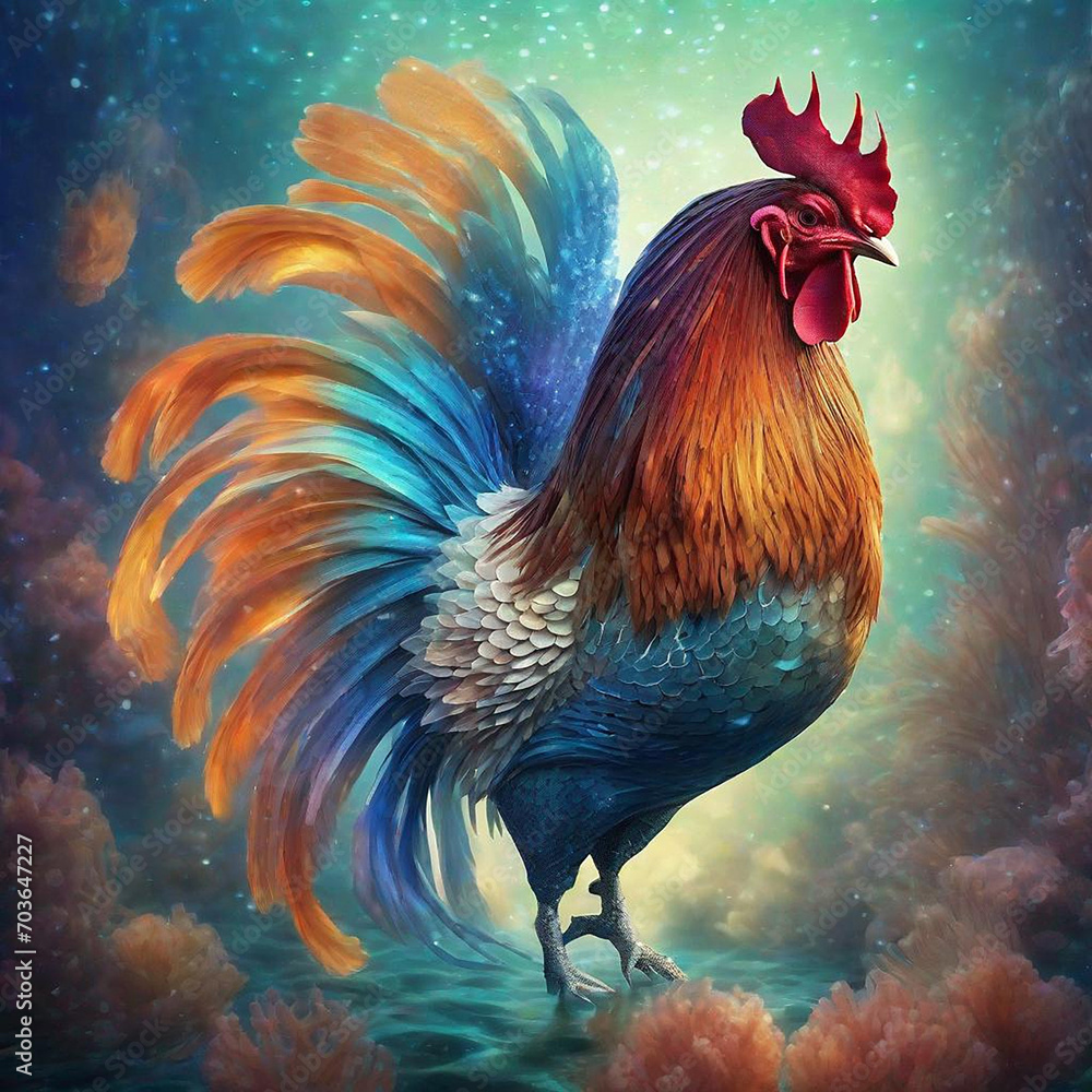 Illustration of a colorful rooster