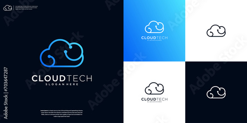Cloud digital technology logo design vector