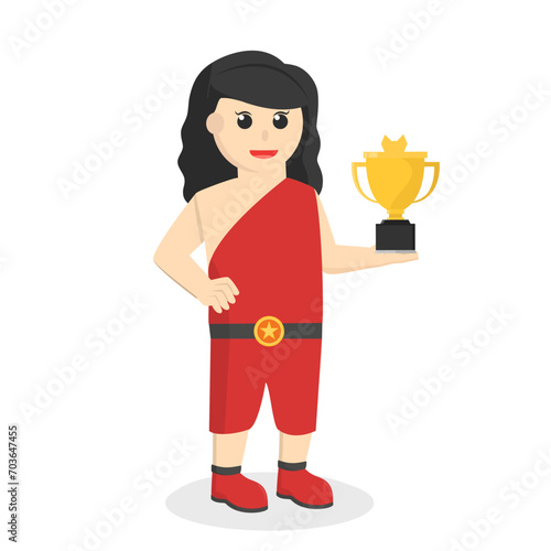 Retro Athlete woman With Trophy design character on white background