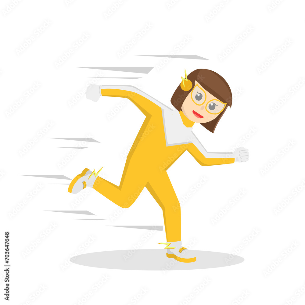 superhero woman running fast design character on white background