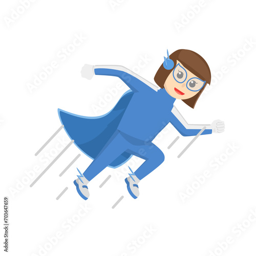 superhero woman flying in the sky design character on white background