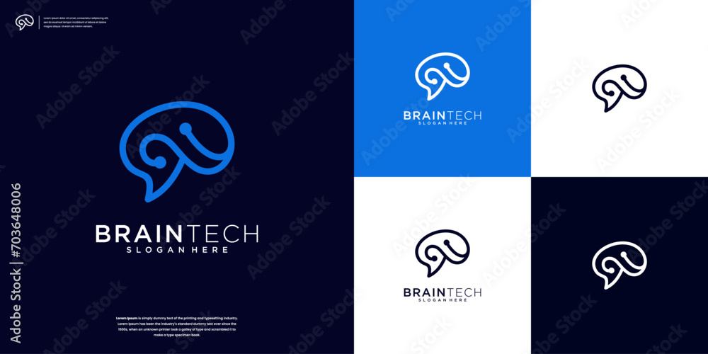 Brain digital technology simple line logo design template Brain digital technology simple line logo design template