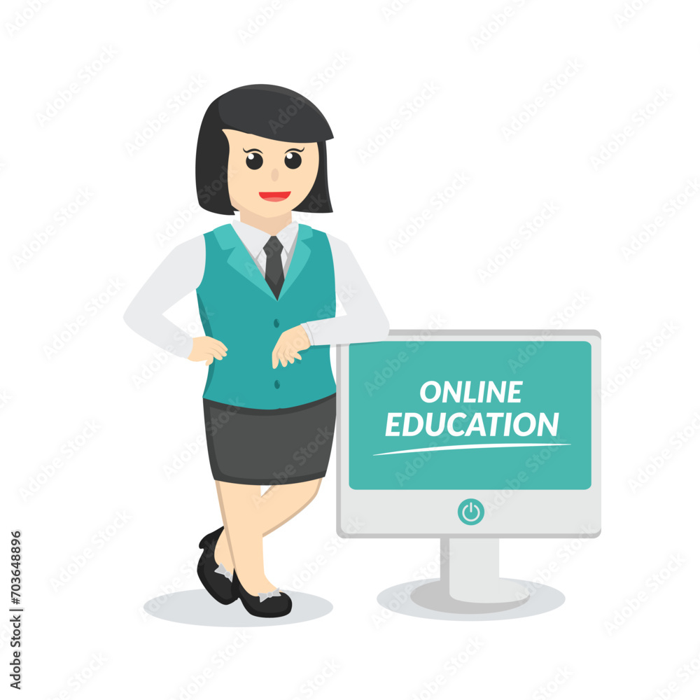 Female teacher online education design character on white background