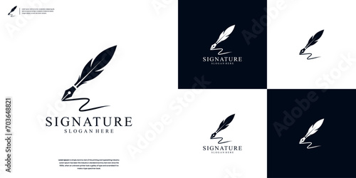 Minimalist quill feather logo design template photo