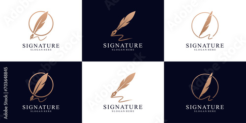 Set of  minimalist quill feather logo design template.