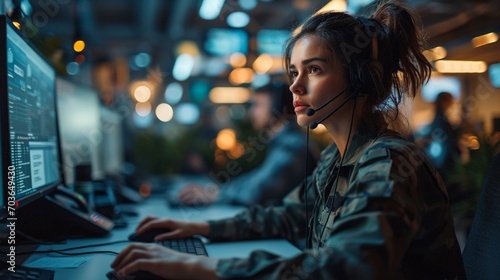Portrait of a girl working in call center