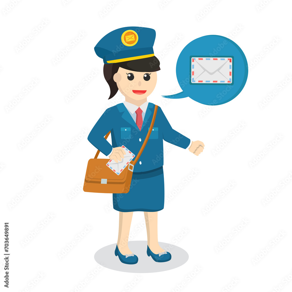 postman with mail notification callout design character on white background postman with mail notification callout design character on white background