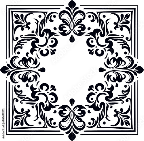 Close-up Outline Drawing of a Detailed Square Flower Design
