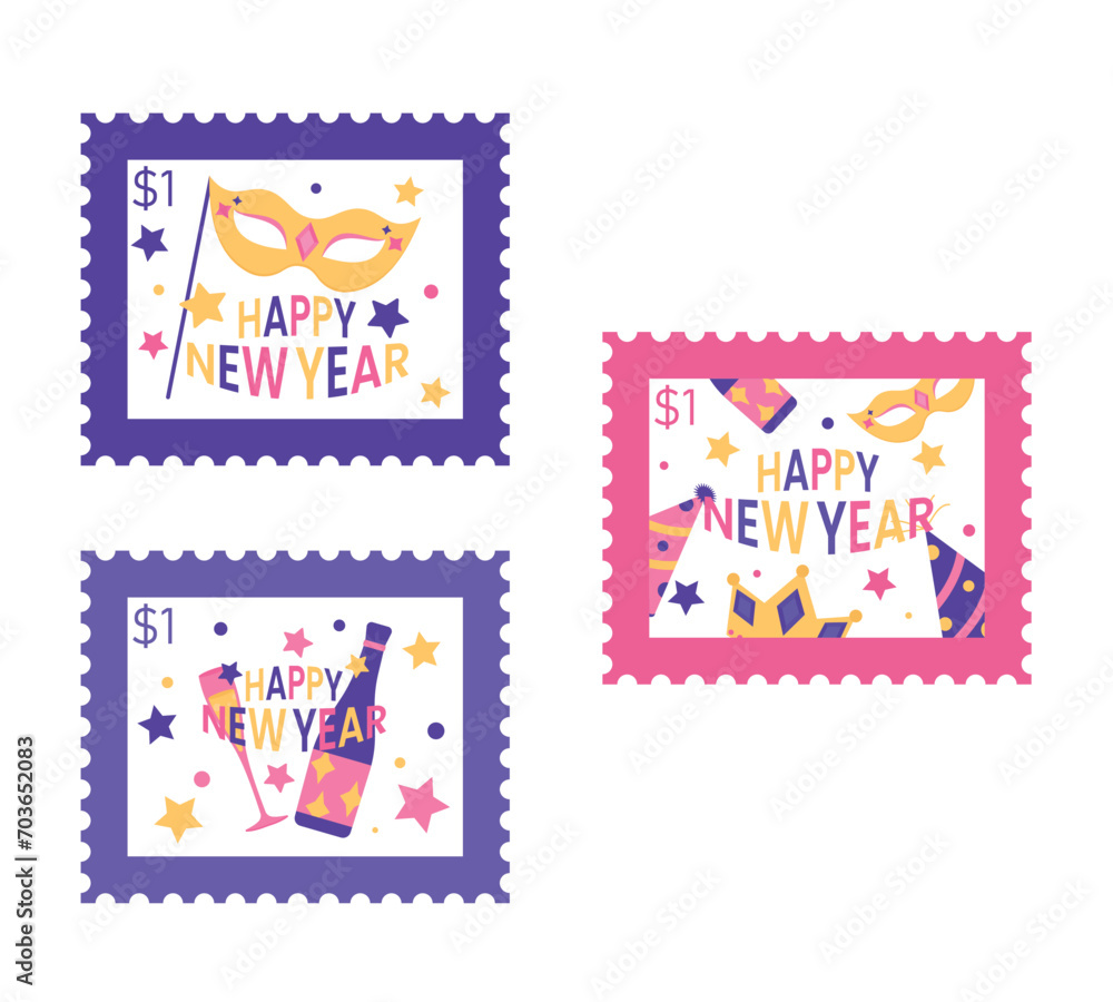 Naklejka premium New Year decoration art vector. Cute and simple party celebration designs