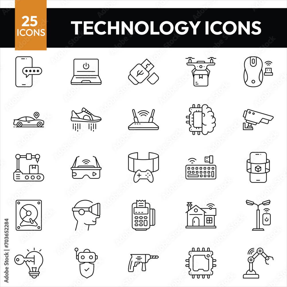 Technology icons Modern thin-line icons set of future technology and artificial intelligent robot. Premium quality outline symbol collection. Simple mono-linear pictogram pack. Stroke vector 