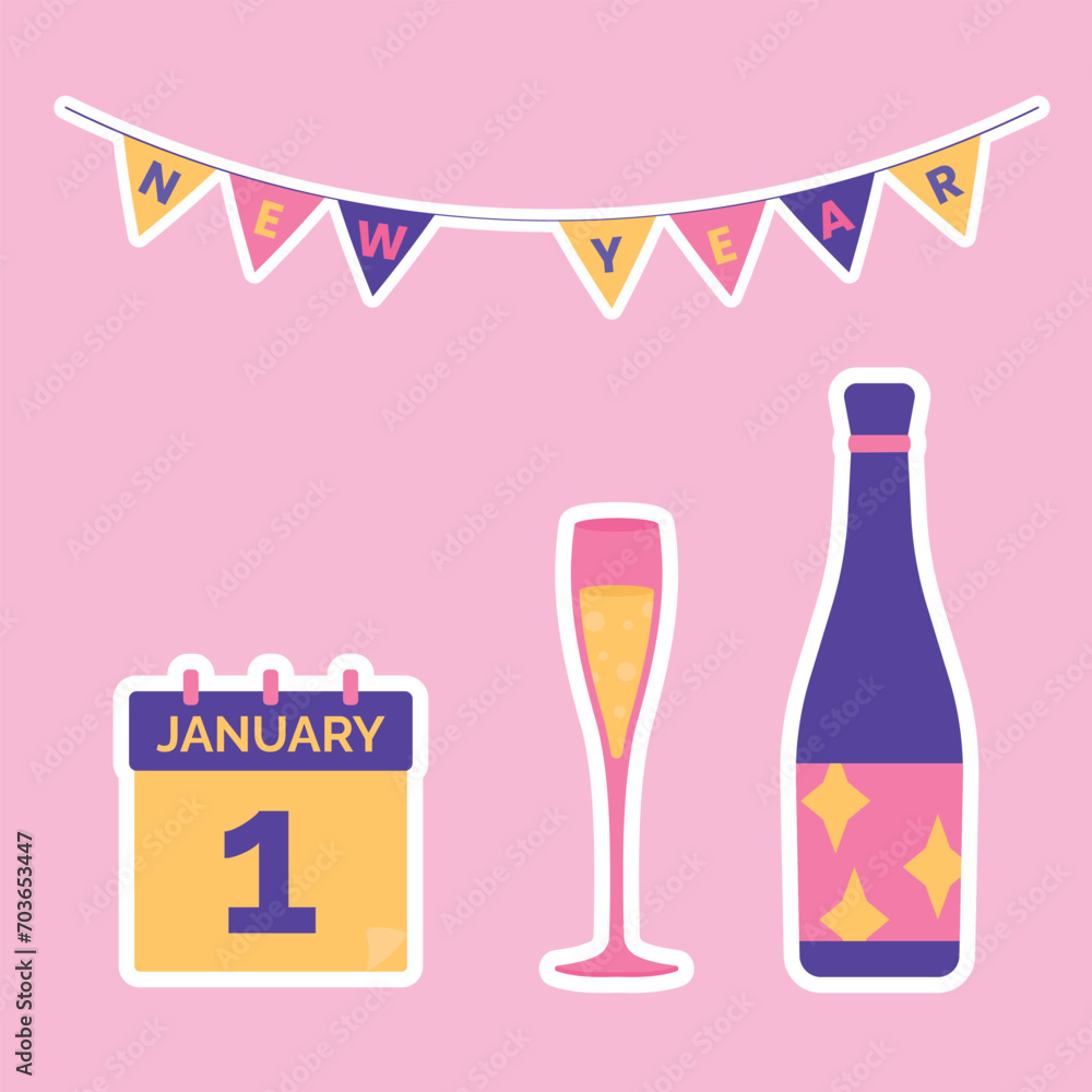 New Year decoration art vector. Cute and simple party celebration designs New Year decoration art vector. Cute and simple party celebration designs