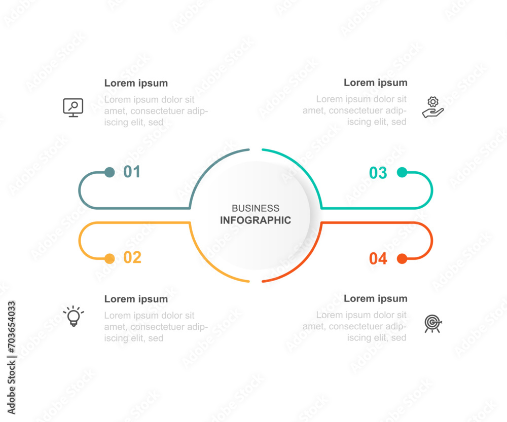 Fototapeta premium Design diagram template infographic vector element with line style and 4 step process or options suitable for web presentation and business information 