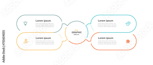 Diagram template infographic vector element with 4 step process line connection suitable for web presentation and business information 