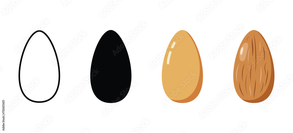 Almond flat icon. Outline, bold, peeled and flat color icon Almond flat icon. Outline, bold, peeled and flat color icon