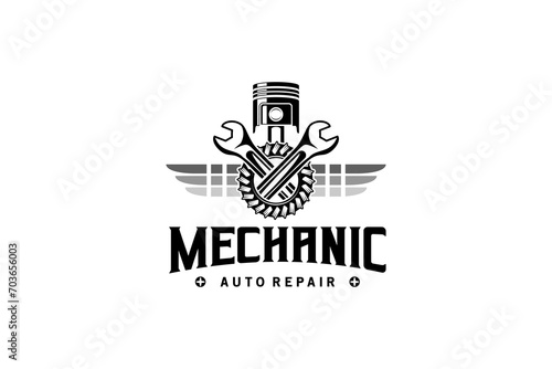Mechanic workshop logo design, auto machinery repair logo