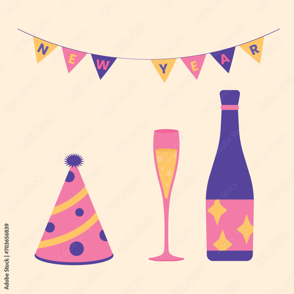 New Year decoration art vector. Cute and simple party celebration designs New Year decoration art vector. Cute and simple party celebration designs